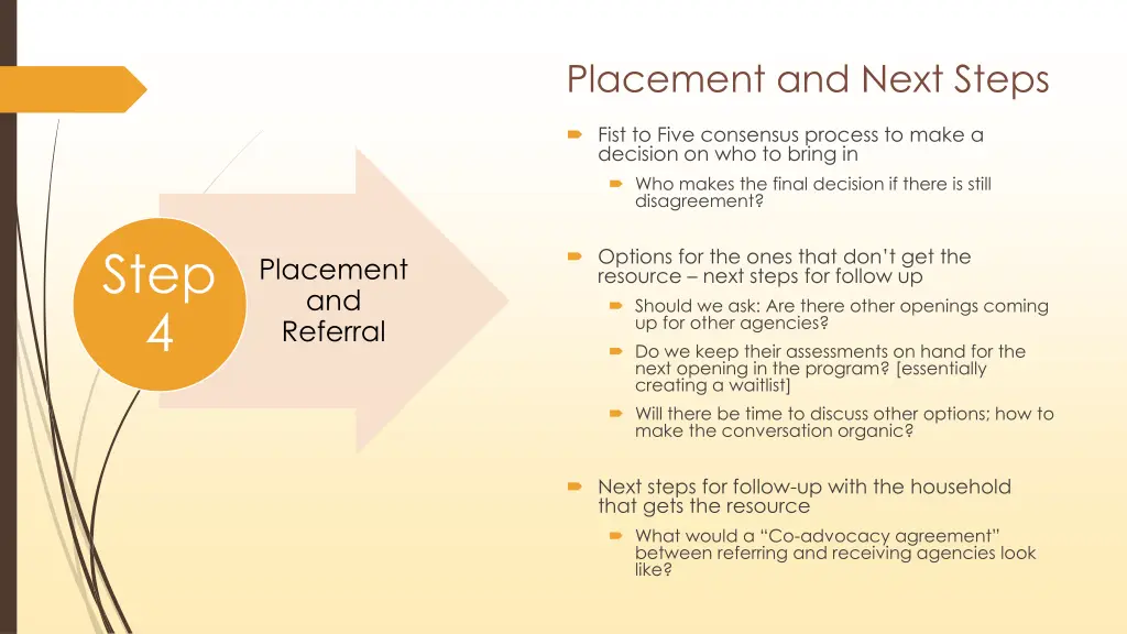 placement and next steps