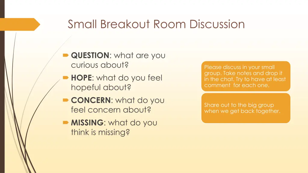 small breakout room discussion