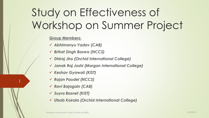 study on effectiveness of workshop on summer