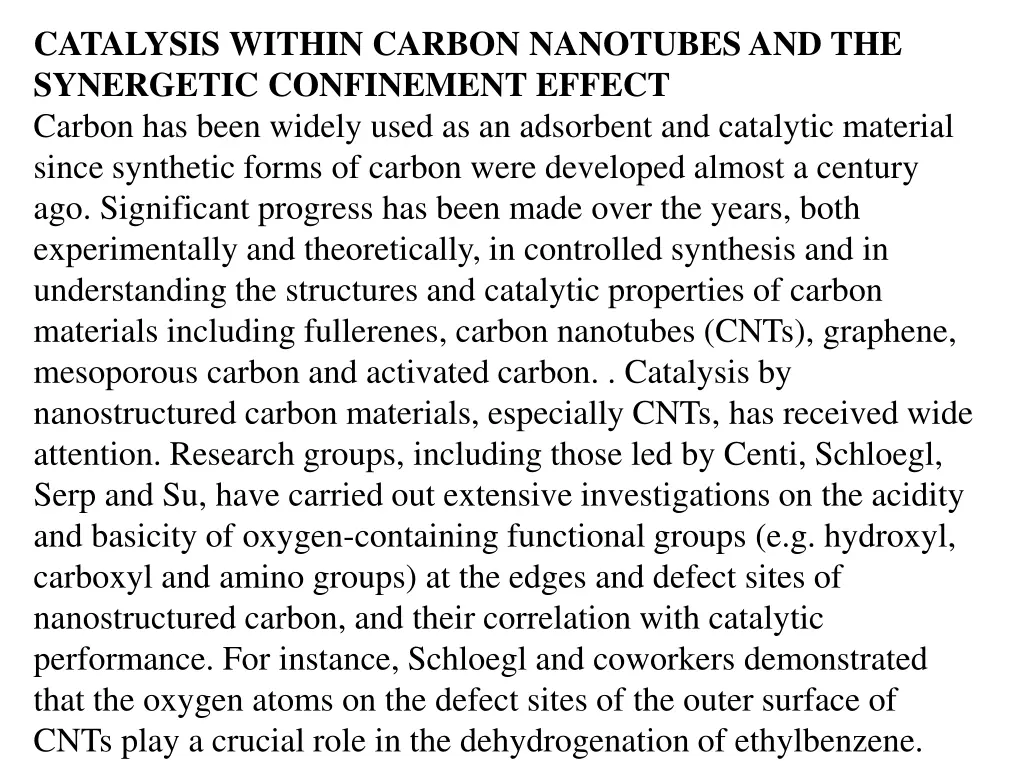 catalysis within carbon nanotubes