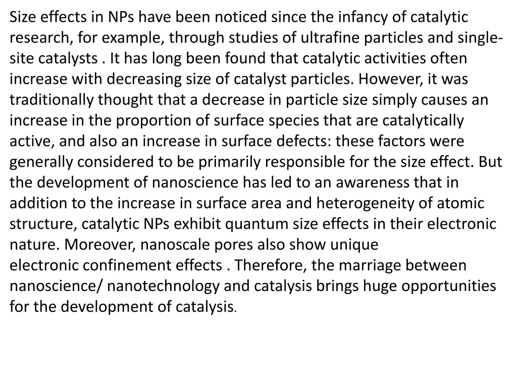 size effects in nps have been noticed since