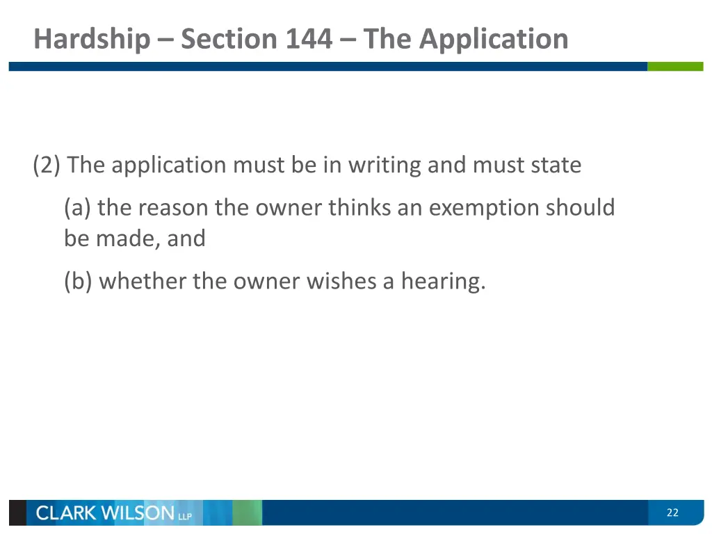 hardship section 144 the application