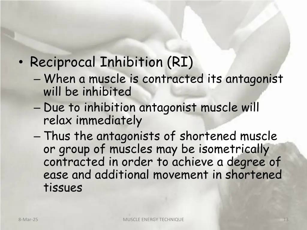 reciprocal inhibition ri when a muscle