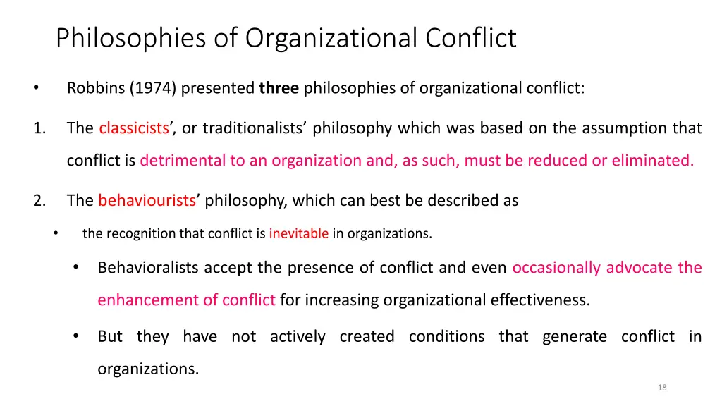philosophies of organizational conflict