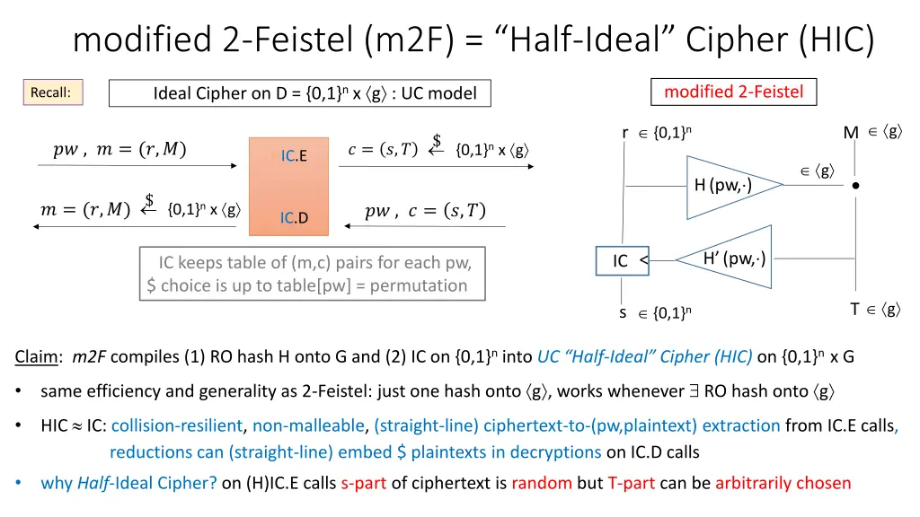 modified 2 feistel m2f half ideal cipher hic 1