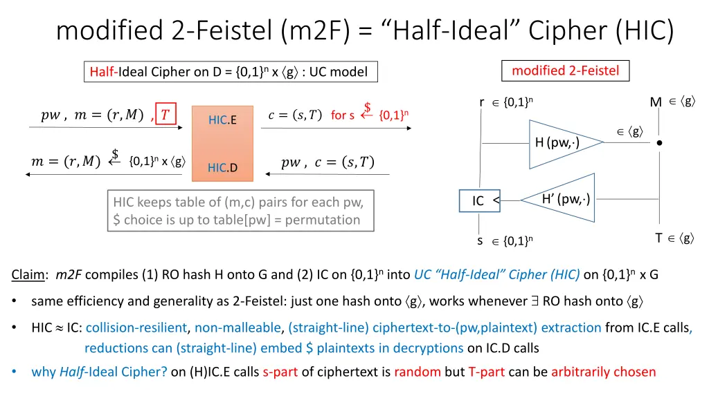 modified 2 feistel m2f half ideal cipher hic 2