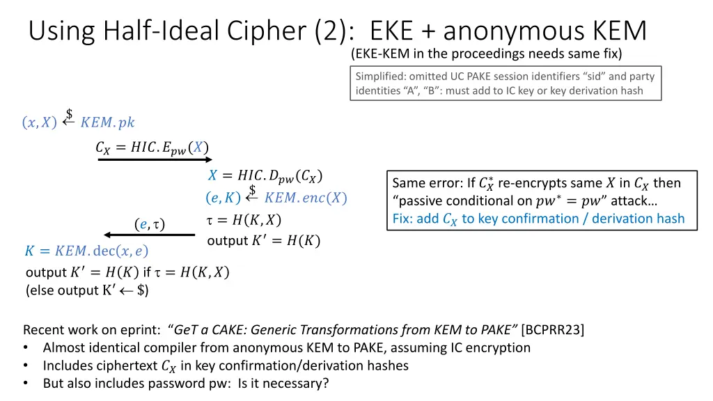 using half ideal cipher 2 eke anonymous kem