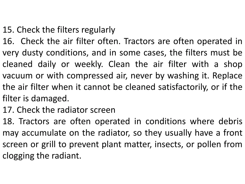 15 check the filters regularly 16 check
