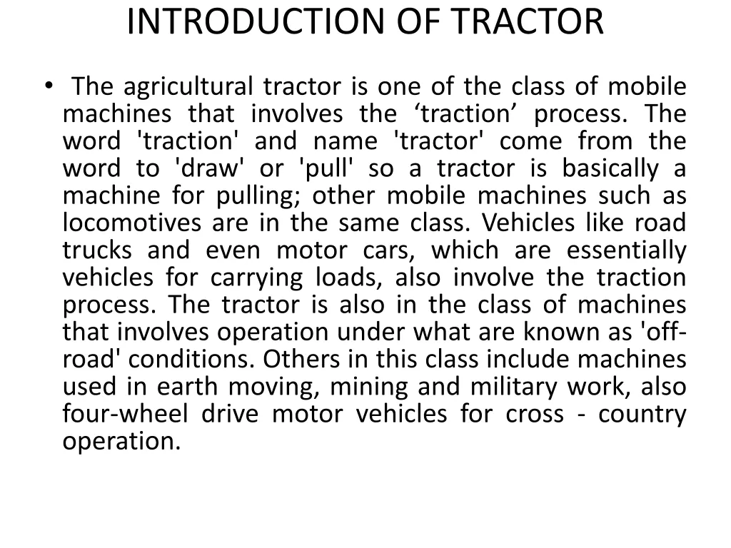 introduction of tractor