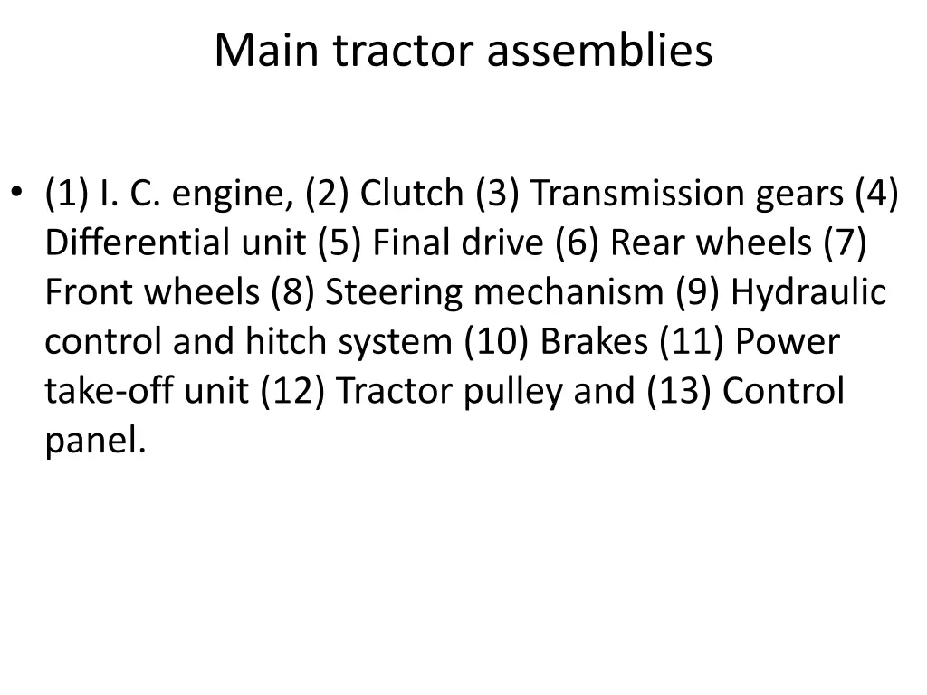 main tractor assemblies