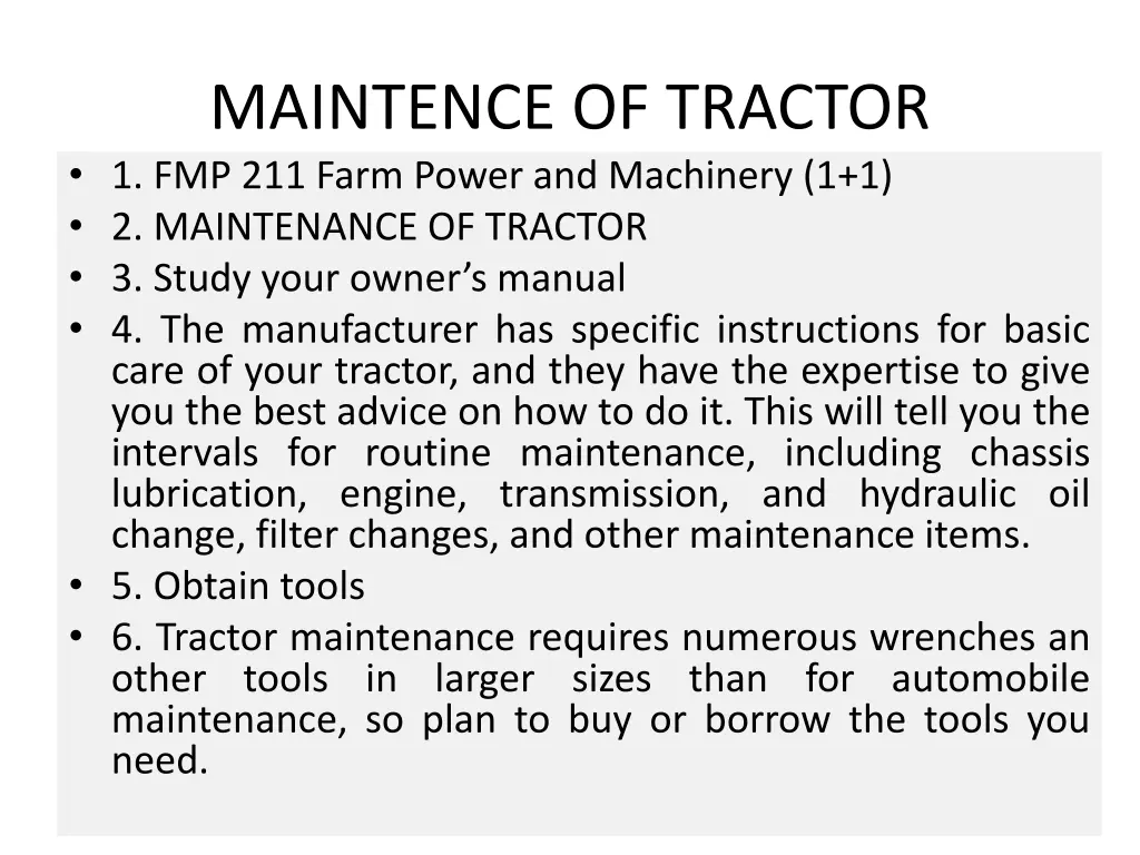 maintence of tractor 1 fmp 211 farm power