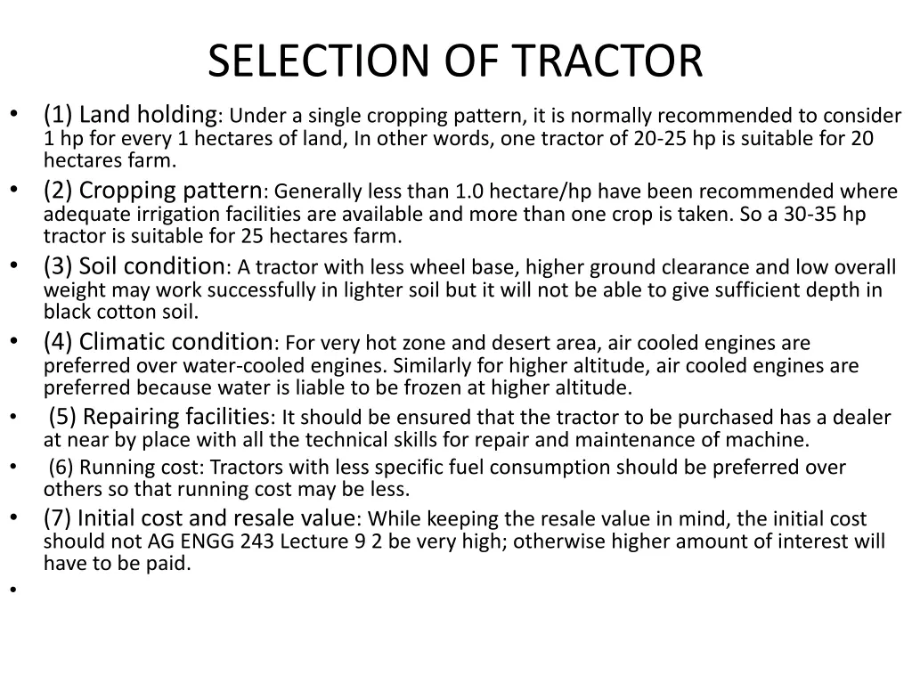 selection of tractor