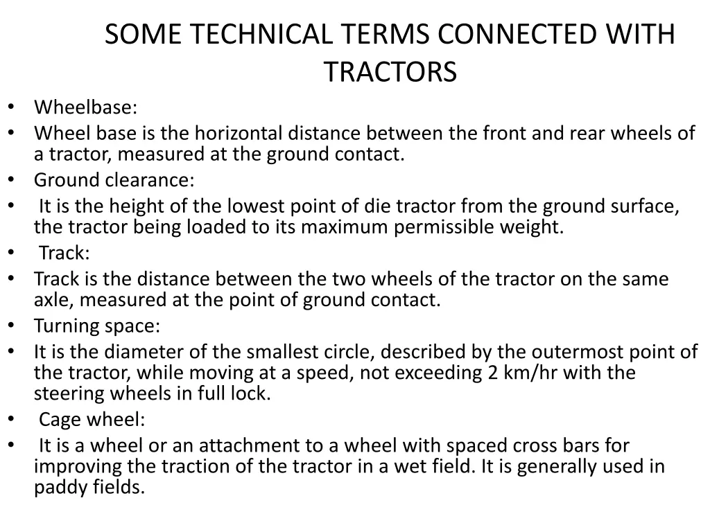 some technical terms connected with tractors