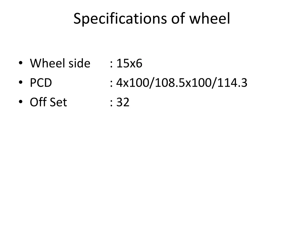 specifications of wheel