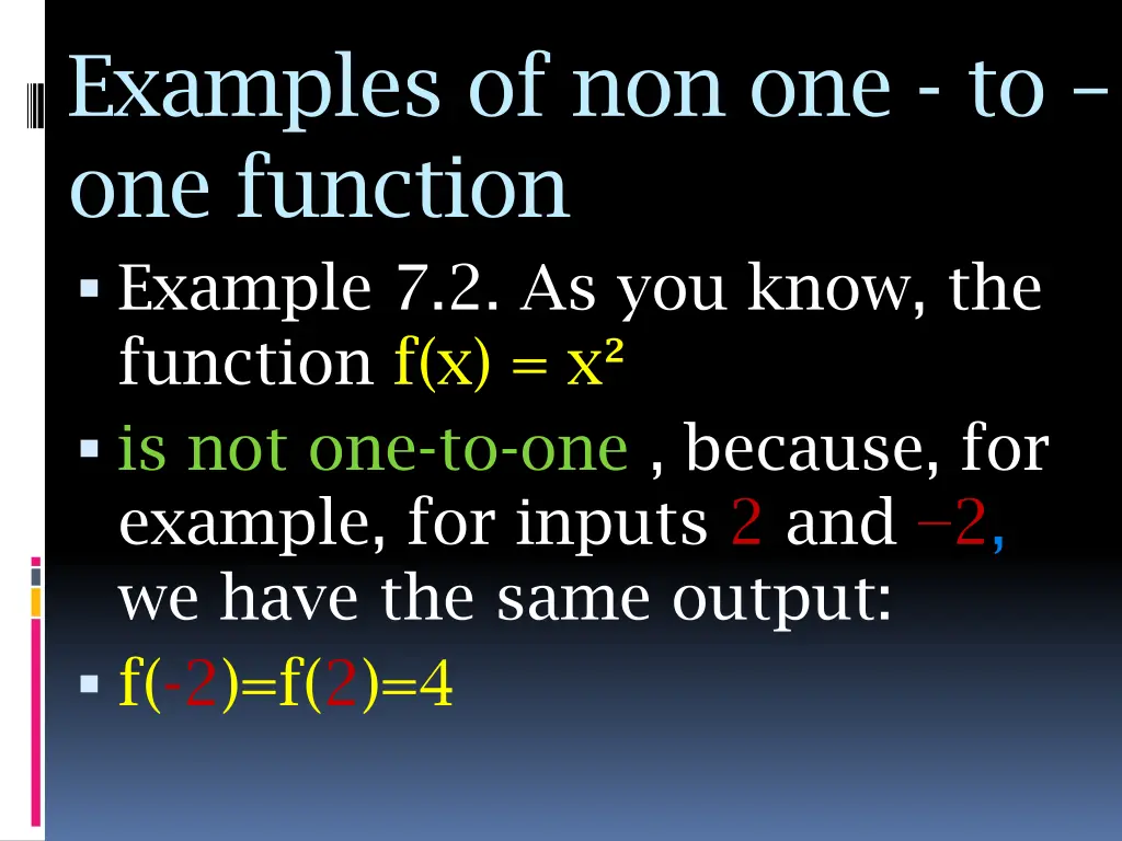 examples of non one to one function example