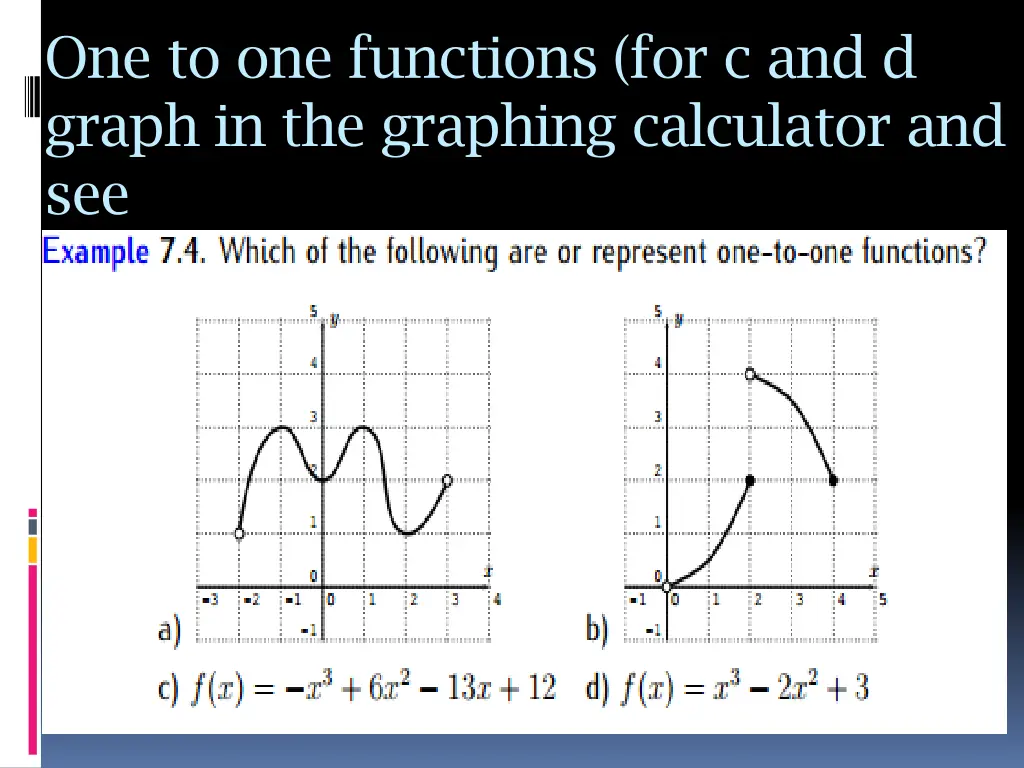 one to one functions for c and d graph