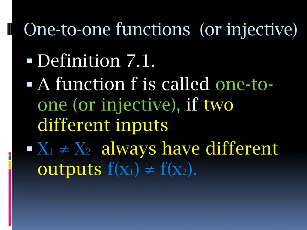 one to one functions or injective