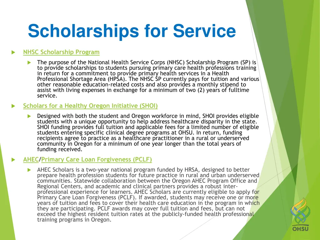 scholarships for service
