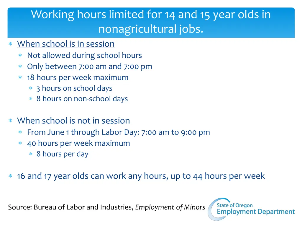 working hours limited for 14 and 15 year olds
