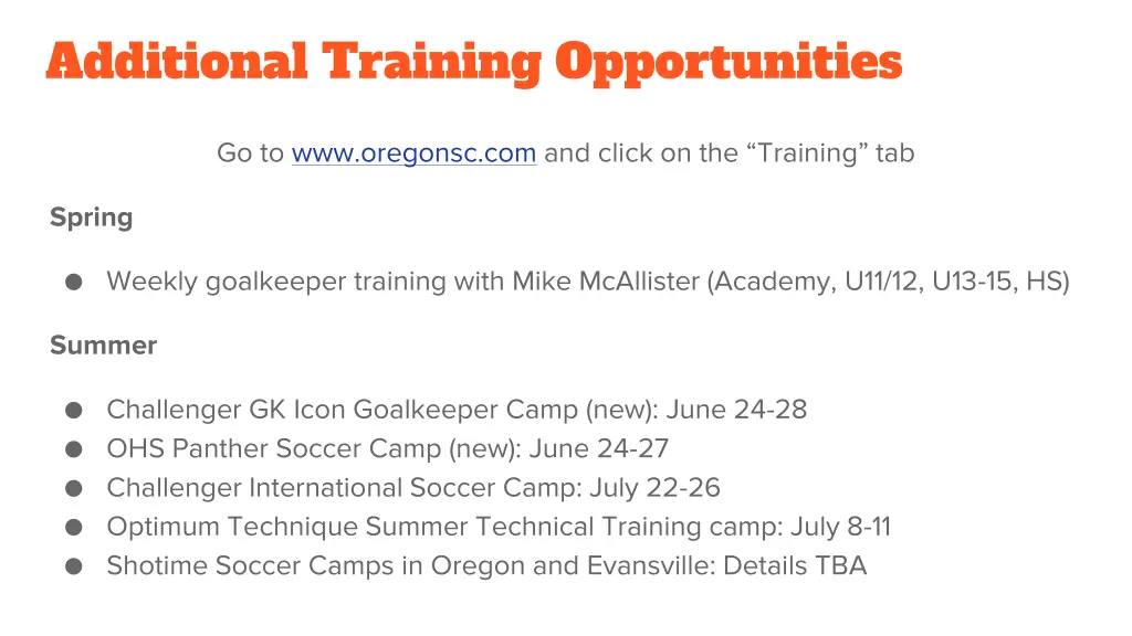 additional training opportunities