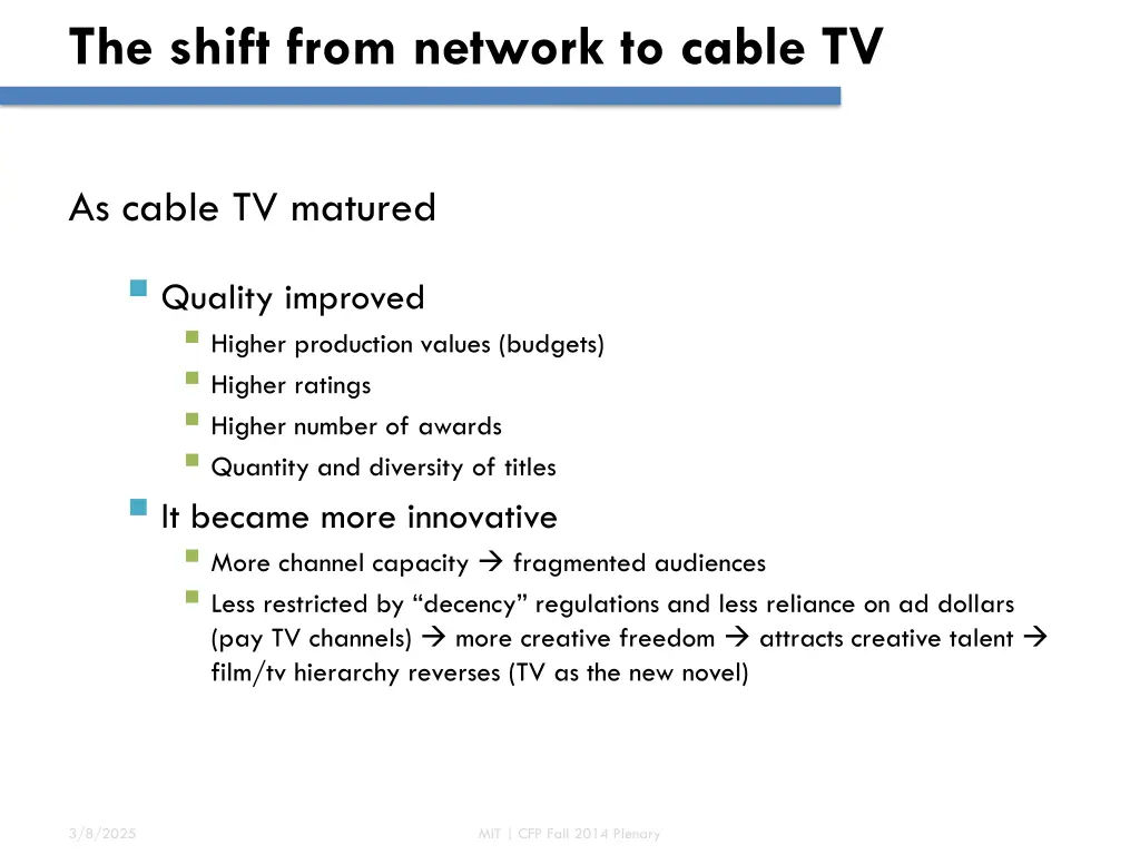 the shift from network to cable tv