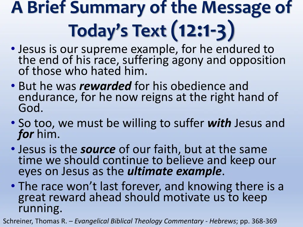 a brief summary of the message of today s text 1