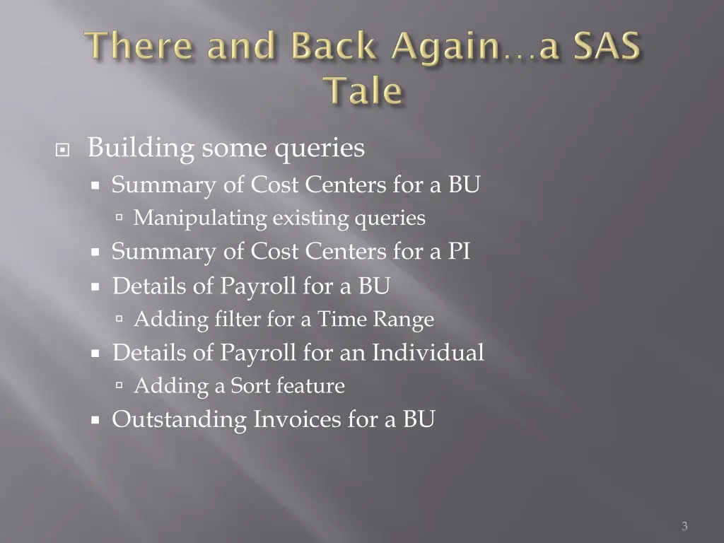 building some queries summary of cost centers