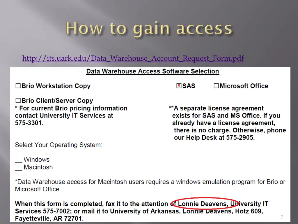 http its uark edu data warehouse account request