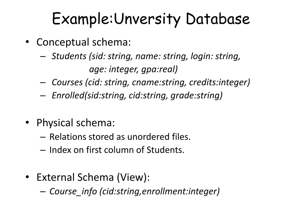 example unversity database
