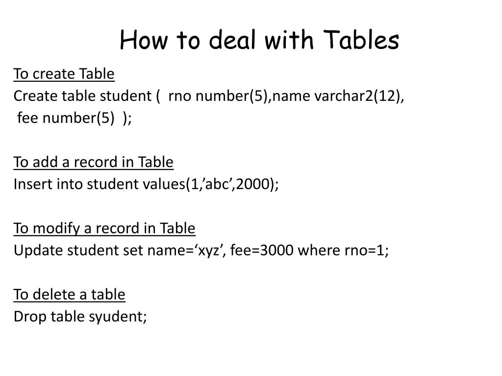 how to deal with tables