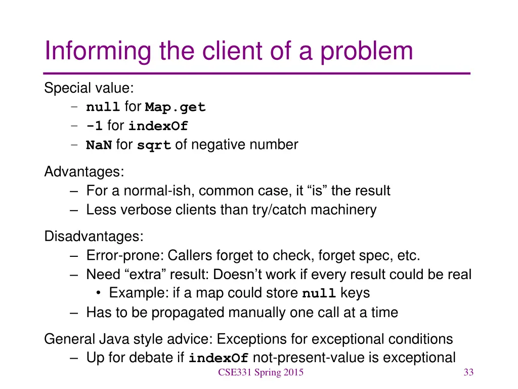 informing the client of a problem