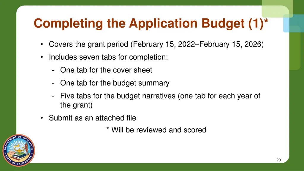 completing the application budget 1