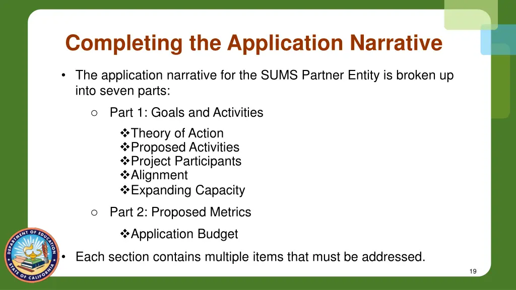 completing the application narrative