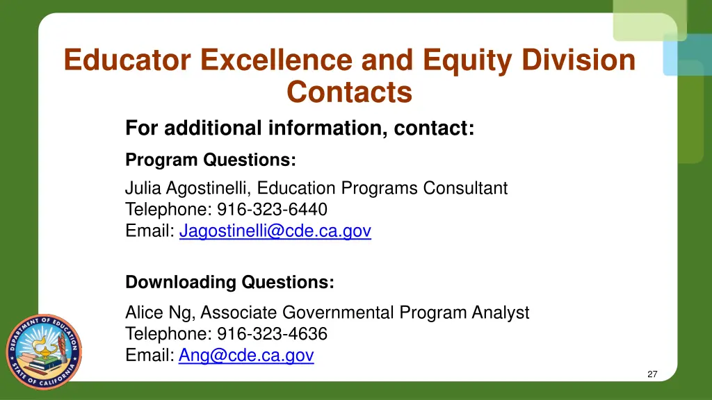educator excellence and equity division contacts