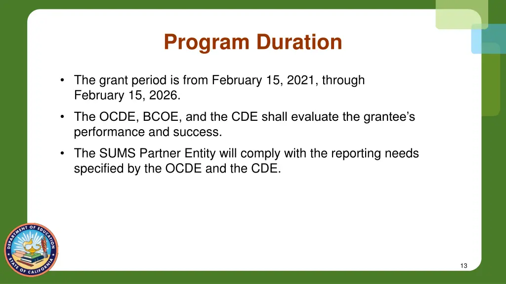 program duration
