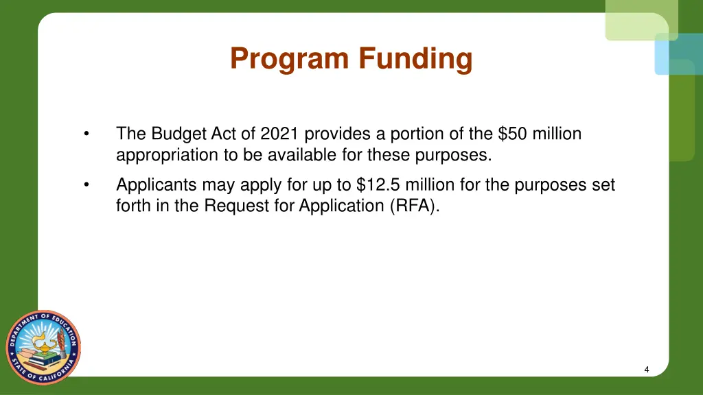 program funding