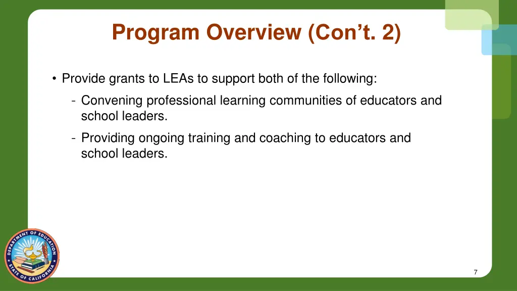 program overview con t 2