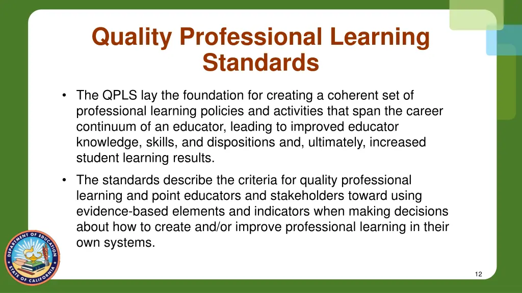 quality professional learning standards