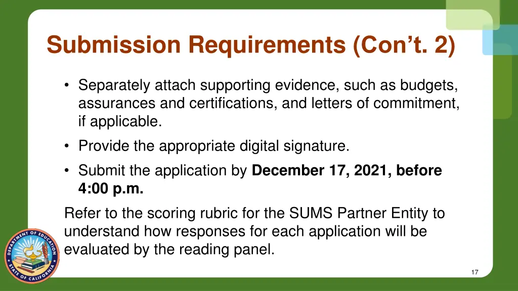 submission requirements con t 2