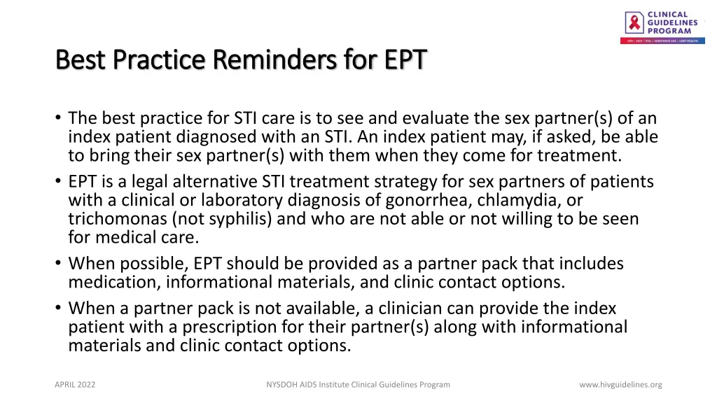 best practice reminders for ept best practice