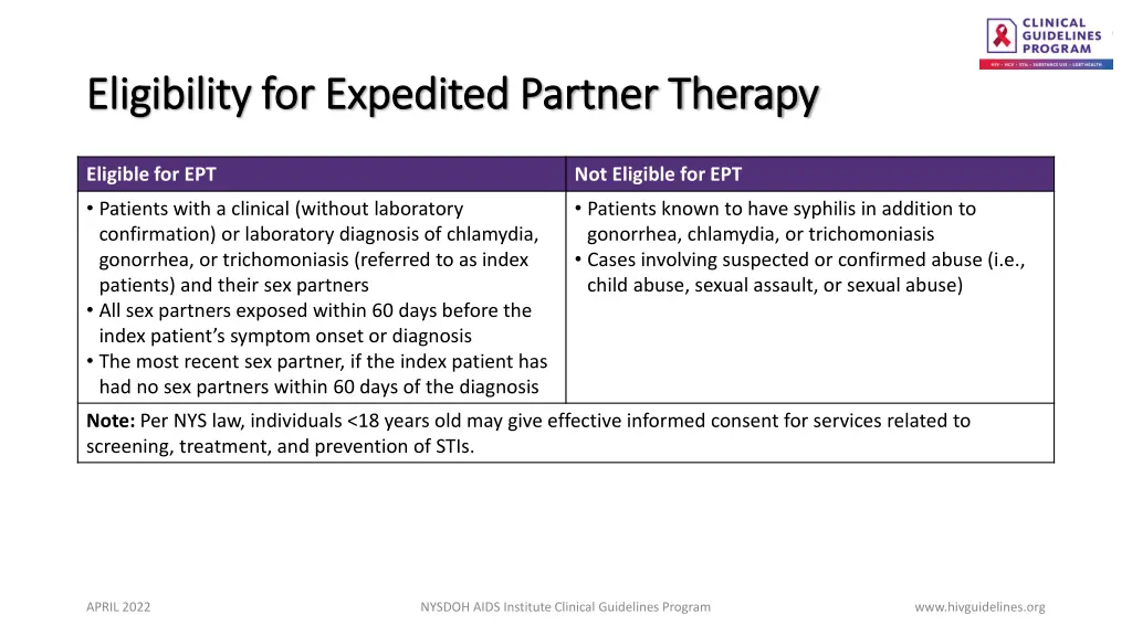 eligibility for expedited partner therapy