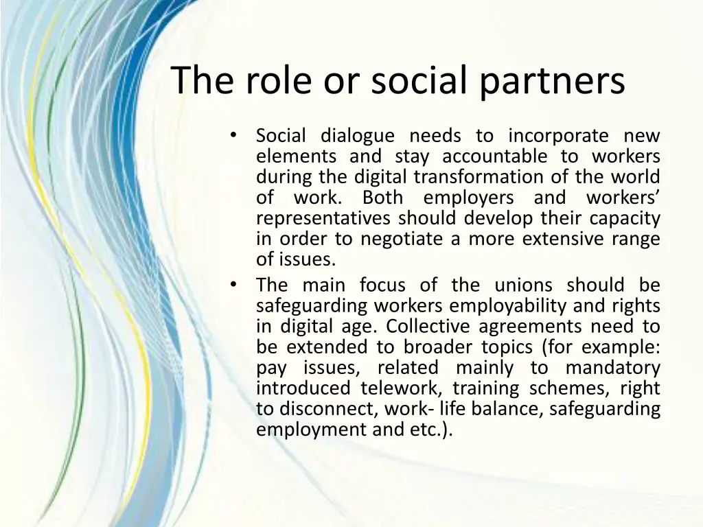 the role or social partners 1