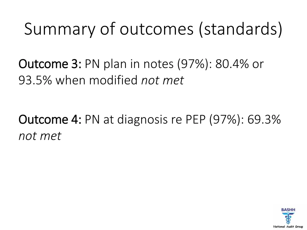 summary of outcomes standards 1