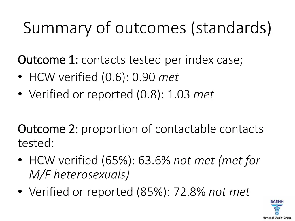 summary of outcomes standards