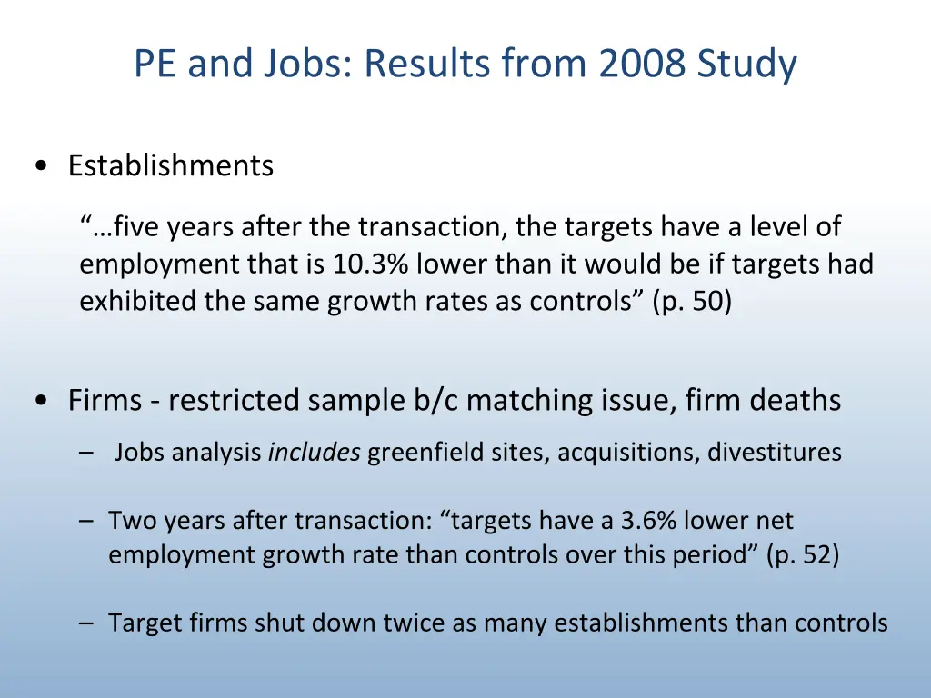 pe and jobs results from 2008 study