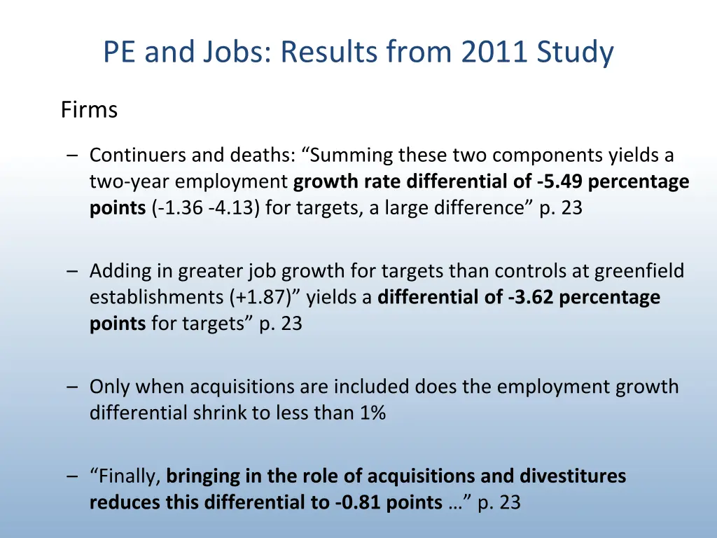 pe and jobs results from 2011 study 1