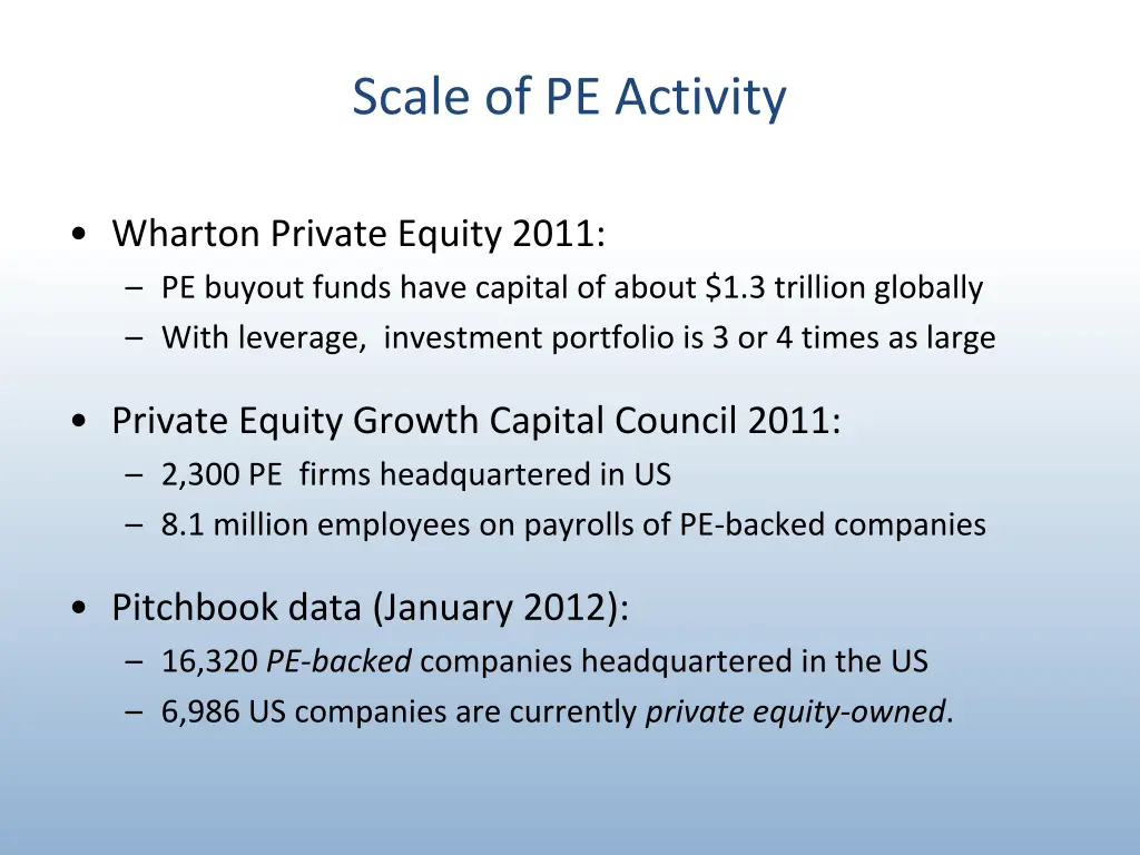 scale of pe activity