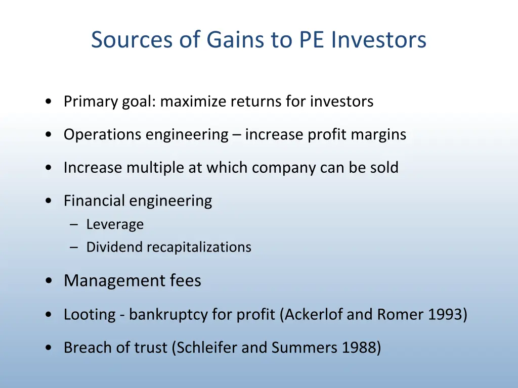 sources of gains to pe investors