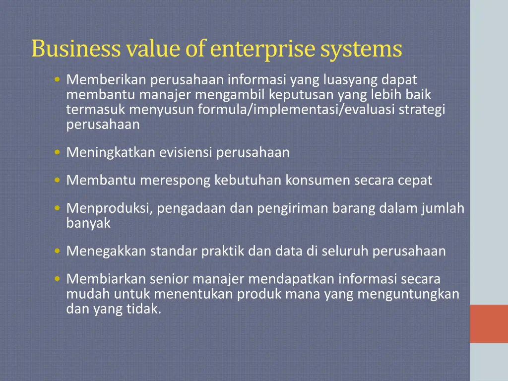 business value of enterprise systems