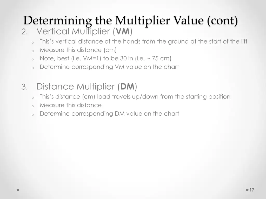 determining the multiplier value cont 2 vertical